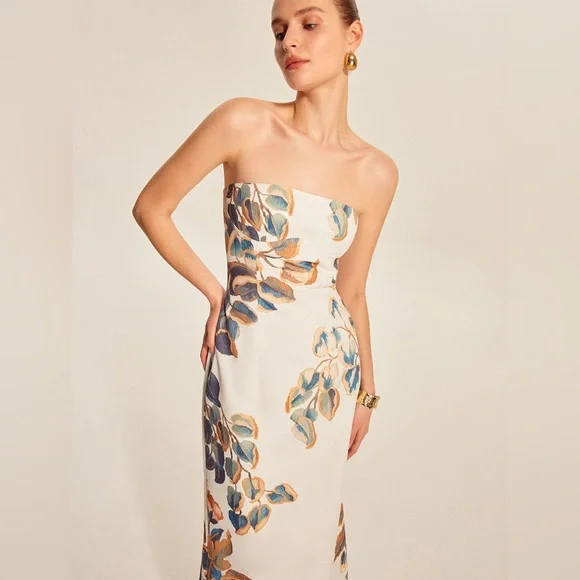 COMMENSE Floral Print Strapless Dress - size Large - Picture 5 of 7